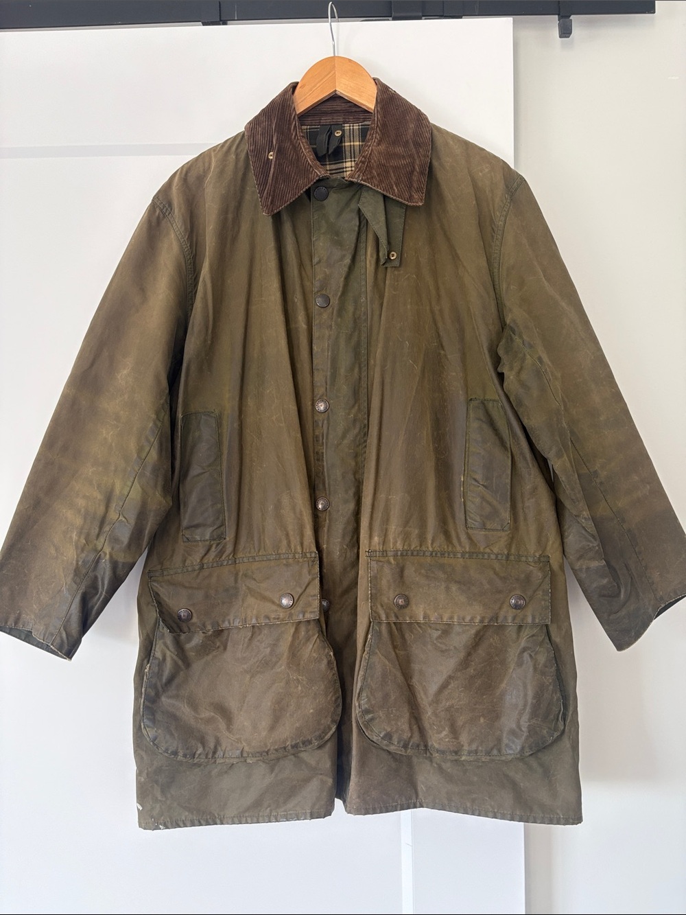 Vintage Barbour Olive Waxed Cotton Border Coat